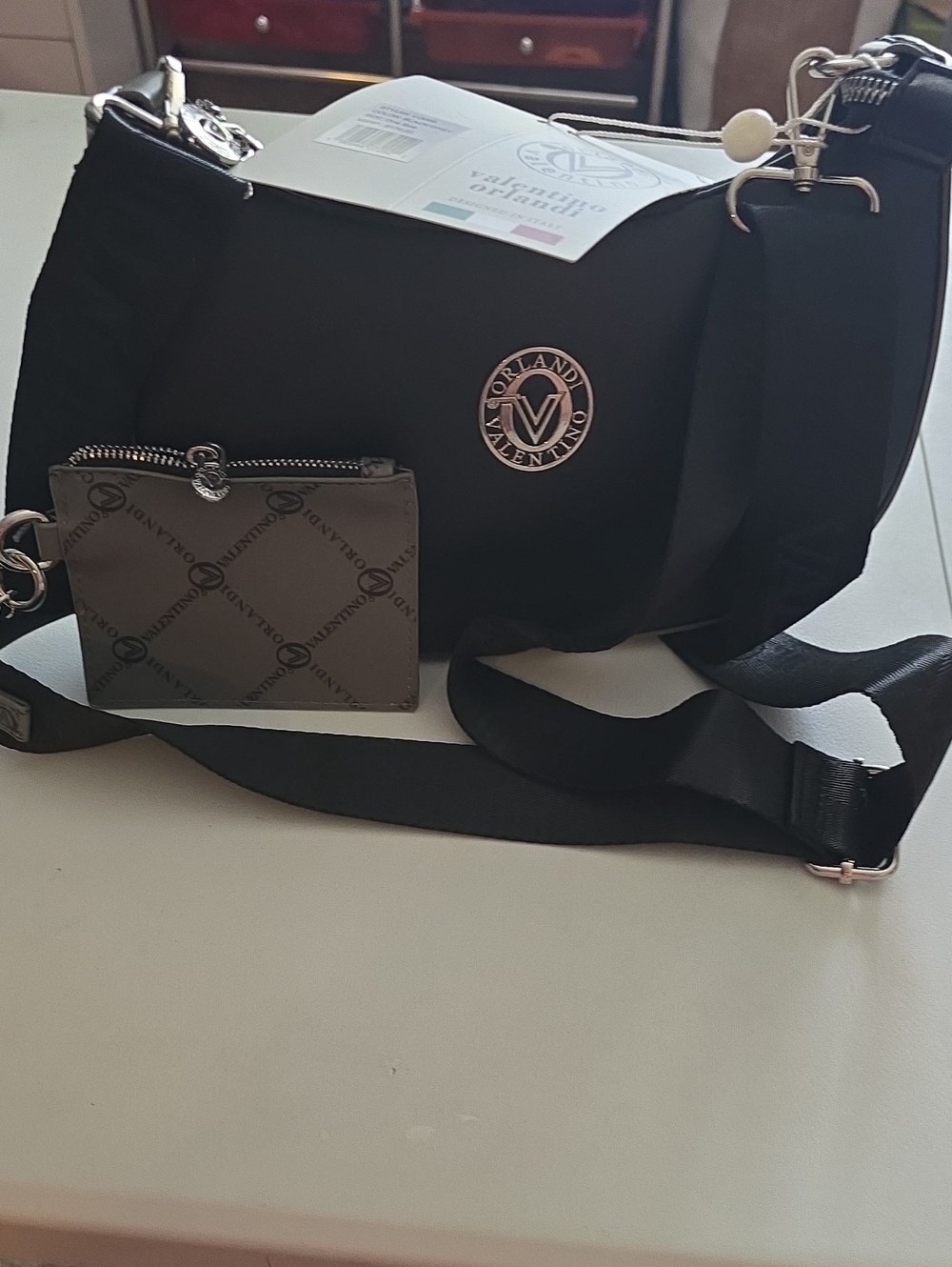 Valentino Orlandi Black Crossbody Bag with Coin Pouch